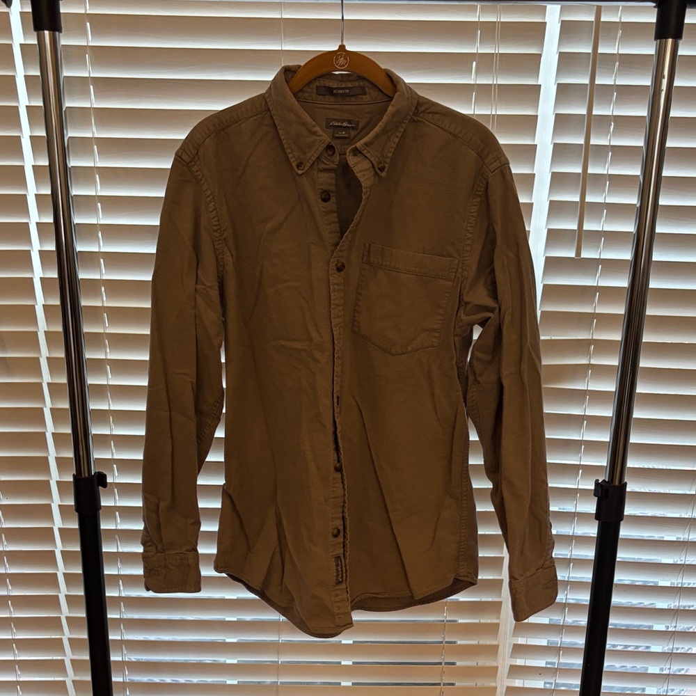 Eddie Bauer Men's Tan Flannel Casual Button-Down Shirt
